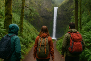 Lush forest scene featuring a secluded cascade surrounded by moss-covered rocks, capturing the beauty of hidden waterfalls in Oregon.