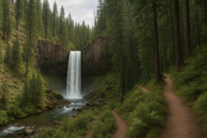 Lush forest scene featuring a secluded cascade surrounded by moss-covered rocks, capturing the beauty of hidden waterfalls in Oregon.