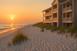 Serene shoreline with soft white sand and gentle waves at one of the hidden beaches in Gulf Shores, Alabama.