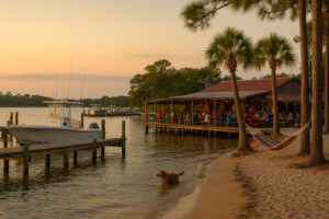 Serene shoreline with soft white sand and gentle waves at one of the hidden beaches in Gulf Shores, Alabama.
