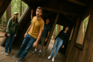 Colorful and unusual sculptures along a highway showcasing quirky roadside attractions in the U.S.