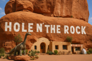 Colorful and unusual sculptures along a highway showcasing quirky roadside attractions in the U.S.