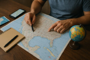 Colorful and unusual sculptures along a highway showcasing quirky roadside attractions in the U.S.