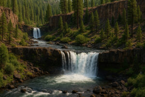 Lush forest scene featuring a secluded cascade surrounded by moss-covered rocks, capturing the beauty of hidden waterfalls in Oregon.