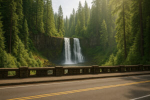 Lush forest scene featuring a secluded cascade surrounded by moss-covered rocks, capturing the beauty of hidden waterfalls in Oregon.