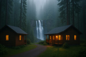 Lush forest scene featuring a secluded cascade surrounded by moss-covered rocks, capturing the beauty of hidden waterfalls in Oregon.