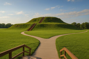 Hikers walking along tree-lined paths and old trading routes that reflect the spirit of the Hidden Historic Trails Midwest.