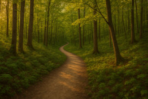 Hikers walking along tree-lined paths and old trading routes that reflect the spirit of the Hidden Historic Trails Midwest.