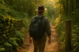 Hikers walking along tree-lined paths and old trading routes that reflect the spirit of the Hidden Historic Trails Midwest.