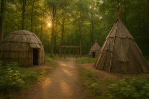 Hikers walking along tree-lined paths and old trading routes that reflect the spirit of the Hidden Historic Trails Midwest.