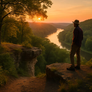 Hikers walking along tree-lined paths and old trading routes that reflect the spirit of the Hidden Historic Trails Midwest.
