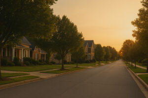 Peaceful main street with rustic shops and old brick buildings capturing the charm of a small town in Tennessee.