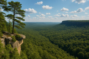 Peaceful main street with rustic shops and old brick buildings capturing the charm of a small town in Tennessee.