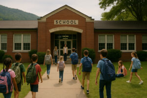 Peaceful main street with rustic shops and old brick buildings capturing the charm of a small town in Tennessee.