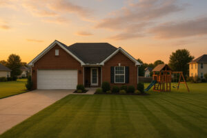 Peaceful main street with rustic shops and old brick buildings capturing the charm of a small town in Tennessee.