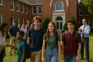 Peaceful main street with rustic shops and old brick buildings capturing the charm of a small town in Tennessee.