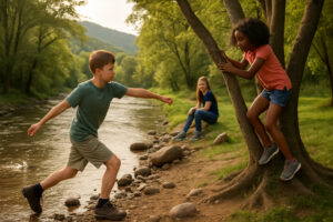 Peaceful main street with rustic shops and old brick buildings capturing the charm of a small town in Tennessee.