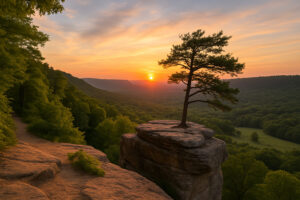 Peaceful main street with rustic shops and old brick buildings capturing the charm of a small town in Tennessee.