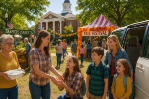 Peaceful main street with rustic shops and old brick buildings capturing the charm of a small town in Tennessee.
