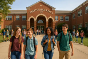 Peaceful main street with rustic shops and old brick buildings capturing the charm of a small town in Tennessee.