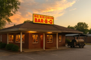 A scenic roadside Alabama spot with local food and cozy Southern atmosphere, capturing the charm of hidden gems in Alabama.