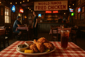 A scenic roadside Alabama spot with local food and cozy Southern atmosphere, capturing the charm of hidden gems in Alabama.