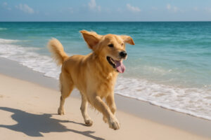 A peaceful shoreline scene in Gulf Shores AL, showing the calm coastal setting and natural beauty often found near dog beaches in Gulf Shores AL.