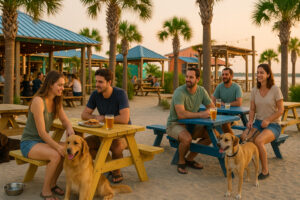 A peaceful shoreline scene in Gulf Shores AL, showing the calm coastal setting and natural beauty often found near dog beaches in Gulf Shores AL.
