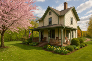A charming countryside setting with warm, inviting decor similar to what guests might experience at a cozy bed and breakfast in Wisconsin Dells.