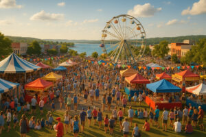 Summer festival near Grand Traverse Bay with Ferris wheel and crowds celebrating alongside the Traverse City Horse Show season in Michigan.