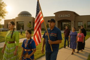 Scenic view of Lake Traverse Reservation showcasing serene waters, lush green shoreline, and natural beauty highlighting Native American heritage.