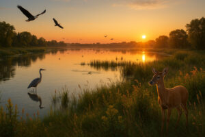Scenic view of Lake Traverse Reservation showcasing serene waters, lush green shoreline, and natural beauty highlighting Native American heritage.
