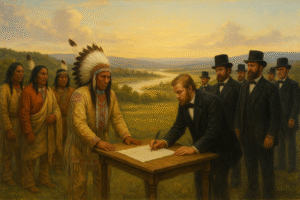 Scenic view of Lake Traverse Reservation showcasing serene waters, lush green shoreline, and natural beauty highlighting Native American heritage.