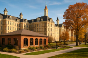 Red Spire Traverse City Historic Dining in the Commons restaurant inside the Grand Traverse Commons with elegant historic ambiance.