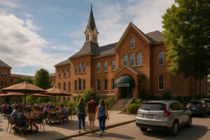 Red Spire Traverse City Historic Dining in the Commons restaurant inside the Grand Traverse Commons with elegant historic ambiance.