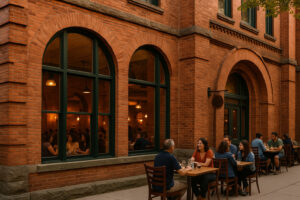 Red Spire Traverse City Historic Dining in the Commons restaurant inside the Grand Traverse Commons with elegant historic ambiance.