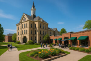 Red Spire Traverse City Historic Dining in the Commons restaurant inside the Grand Traverse Commons with elegant historic ambiance.