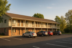 Seasons Inn Traverse City with cozy exterior, nearby lake views, and inviting atmosphere for travelers visiting northern Michigan.