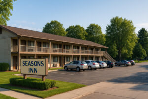 Seasons Inn Traverse City with cozy exterior, nearby lake views, and inviting atmosphere for travelers visiting northern Michigan.