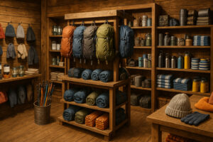 Outpost Traverse City shop featuring local crafts, clothing, and handmade gifts in a rustic downtown setting.