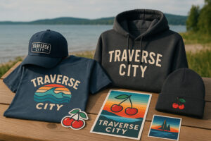 Outpost Traverse City shop featuring local crafts, clothing, and handmade gifts in a rustic downtown setting.