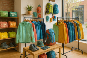 Outpost Traverse City shop featuring local crafts, clothing, and handmade gifts in a rustic downtown setting.