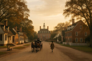 Williamsburg Virginia travel guide image showing Colonial streets, historic buildings, and visitors exploring cultural landmarks.