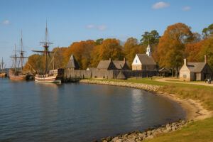 Williamsburg Virginia travel guide image showing Colonial streets, historic buildings, and visitors exploring cultural landmarks.