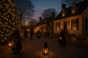 Williamsburg Virginia travel guide image showing Colonial streets, historic buildings, and visitors exploring cultural landmarks.