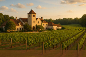 Vineyards and tasting rooms at Williamsburg wineries surrounded by rolling hills and sunshine in Virginia’s wine country.