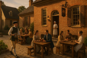 Vineyards and tasting rooms at Williamsburg wineries surrounded by rolling hills and sunshine in Virginia’s wine country.