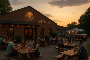 Vineyards and tasting rooms at Williamsburg wineries surrounded by rolling hills and sunshine in Virginia’s wine country.