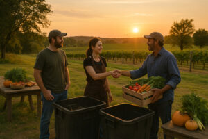 Vineyards and tasting rooms at Williamsburg wineries surrounded by rolling hills and sunshine in Virginia’s wine country.