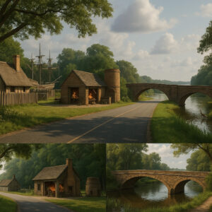 Morning mist rising over the James River along the Colonial Parkway scenic drive, showcasing Virginia&rsquo;s historic route through forests and waterways.
